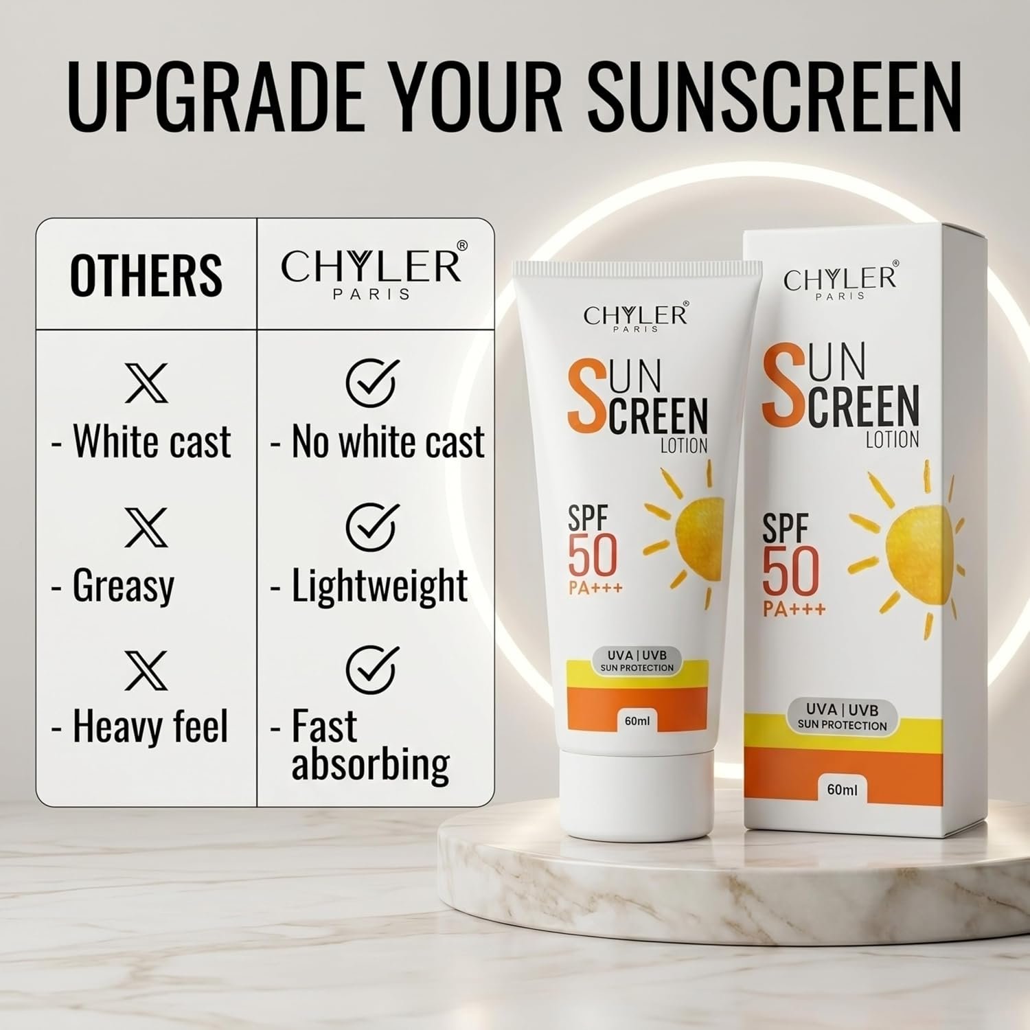 Chyler Paris SPF 50 PA+++ Sunscreen Lotion with Vitamin E | UVA & UVB Protection | Octinoxate, Avobenzone & Zinc Oxide - Image 3