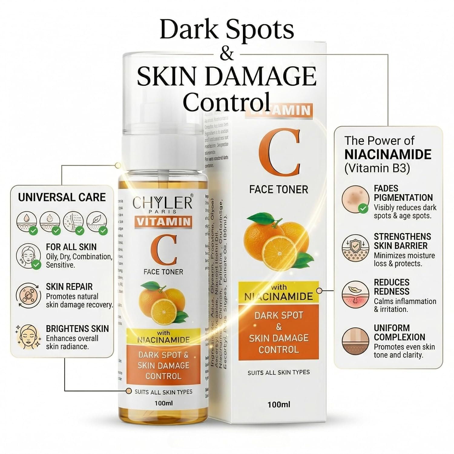 Chyler Paris Vitamin C Face Toner with Niacinamide 100 ML - Brightening & Pore-Refining | Hydrating Skin - Image 3